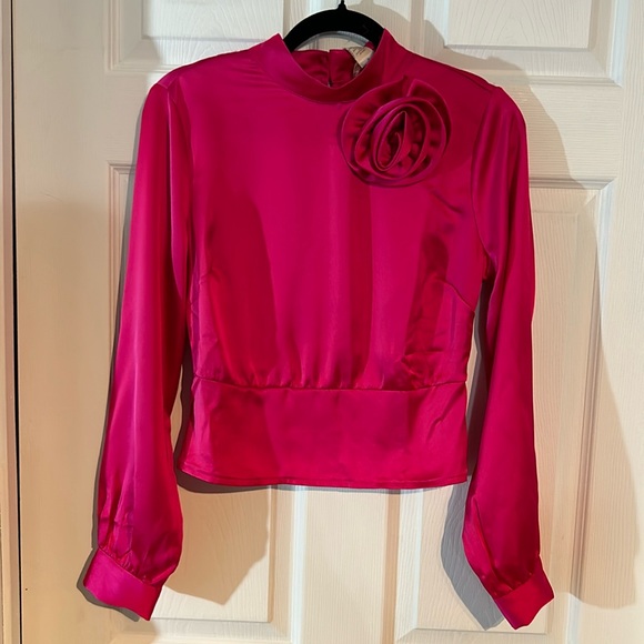 Cynthia Rowley Tops - NWT Cynthia Rowley New York Long sleeve dark pink “satin like” small Blouse